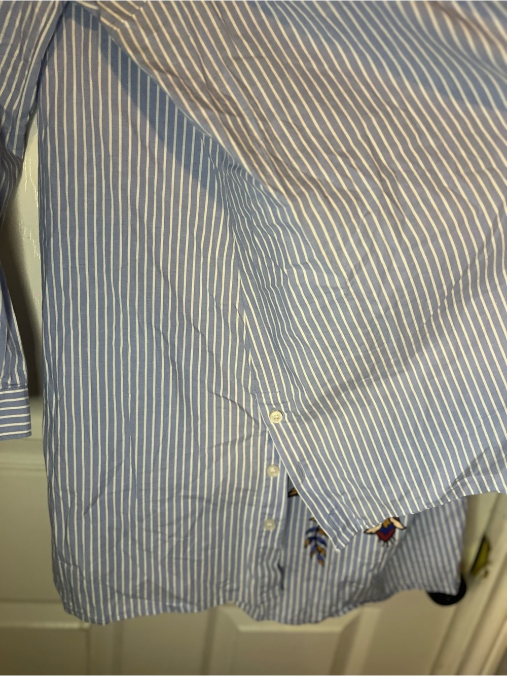Size 22, Love & Legend Blue Striped Button-Up Shirt with Floral Embroidery - Picture 11 of 15